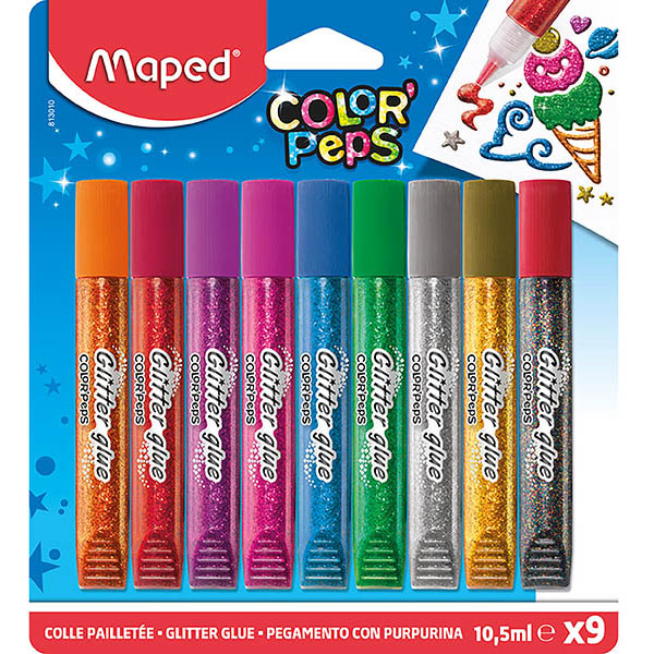 Image for MAPED COLOR PEPS GLITTER GLUE 10.5ML TUBES ASSORTED PACK 9 from Mitronics Corporation