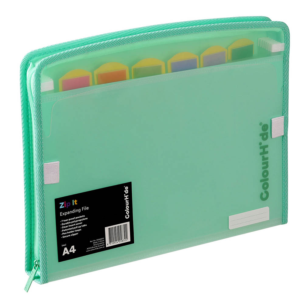 Image for COLOURHIDE  ZIP IT EXPANDING FILE A4 TEAL GREEN from Australian Stationery Supplies