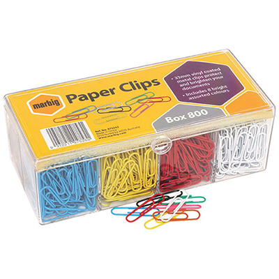 Image for MARBIG COLOURED PAPER CLIP LARGE 33MM ASSORTED BOX 800 from Buzz Solutions