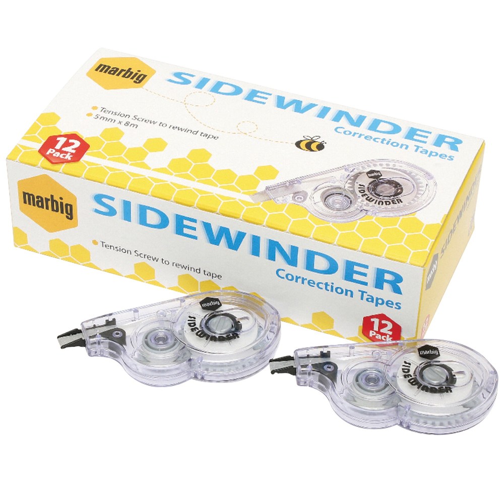 Image for MARBIG SIDEWINDER CORRECTION TAPE 5MM X 8M PACK 12 from Australian Stationery Supplies
