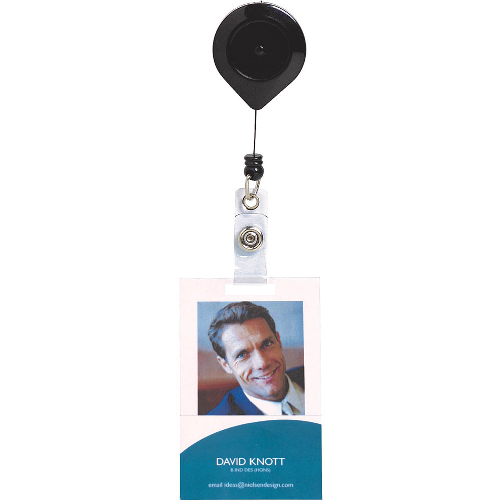 Image for REXEL ID RETRACTABLE ID CARD HOLDER REEL LOCKABLE BLACK from Clipboard Stationers & Art Supplies