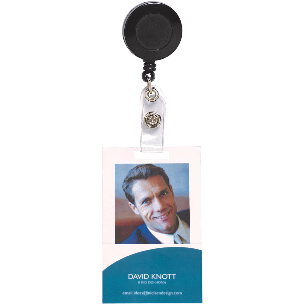 Image for REXEL ID RETRACTABLE CARD HOLDER REEL BLACK HANGSELL from Positive Stationery
