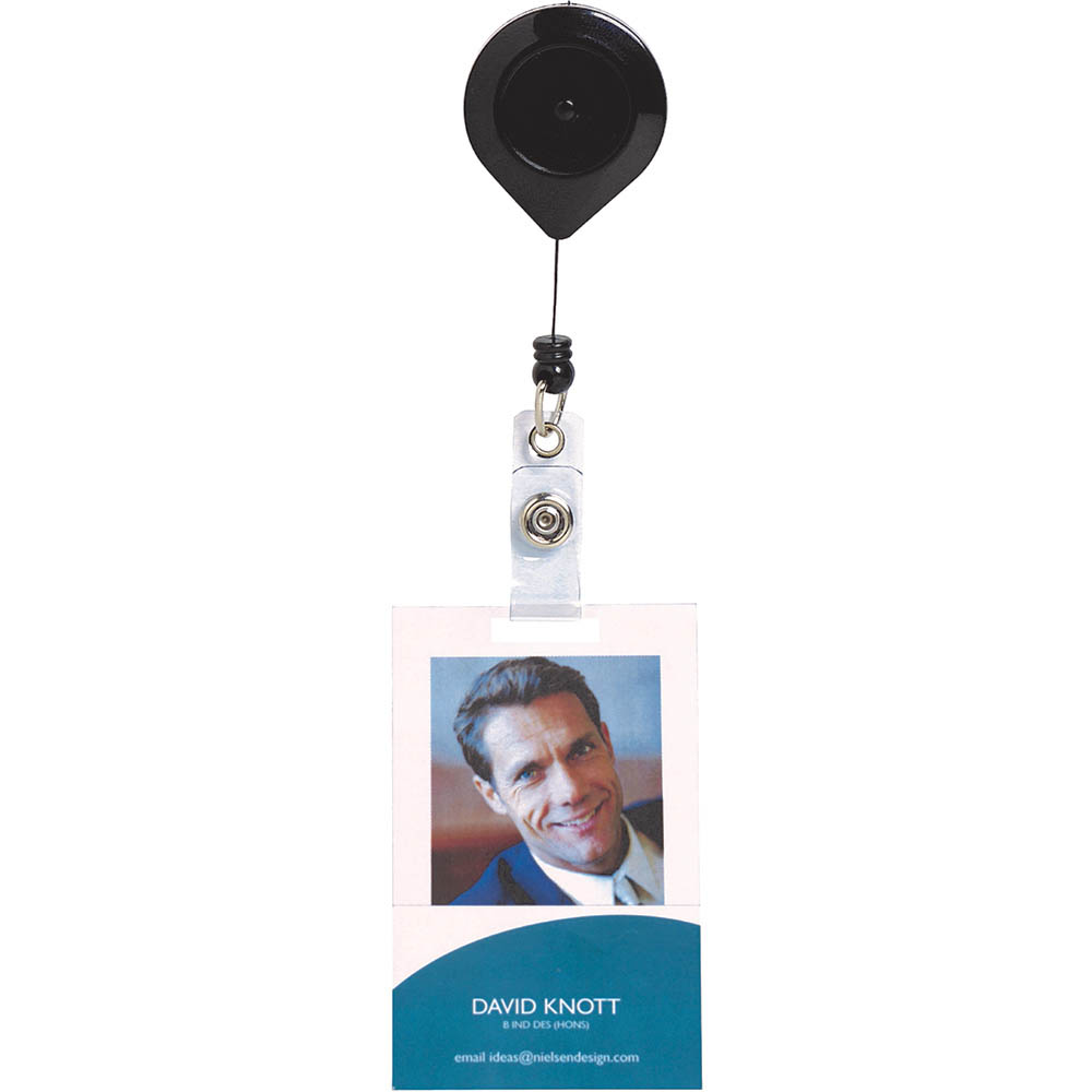 Image for REXEL ID RETRACTABLE CARD HOLDER REEL LOCKABLE BLACK HANGSELL from Mitronics Corporation