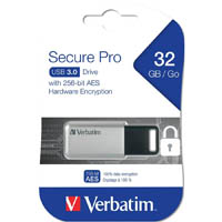 verbatim store-n-go secure pro flash drive usb 3.0 32gb grey