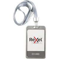 rexel id card holder with lanyard portrait aluminium silver