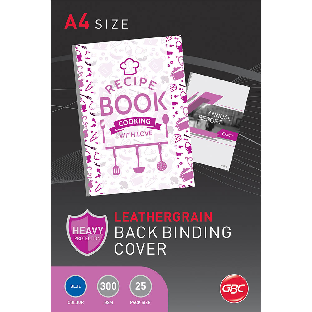 Image for GBC BINDING COVER LEATHERGRAIN 300GSM A4 BLUE PACK 25 from BusinessWorld Computer & Stationery Warehouse