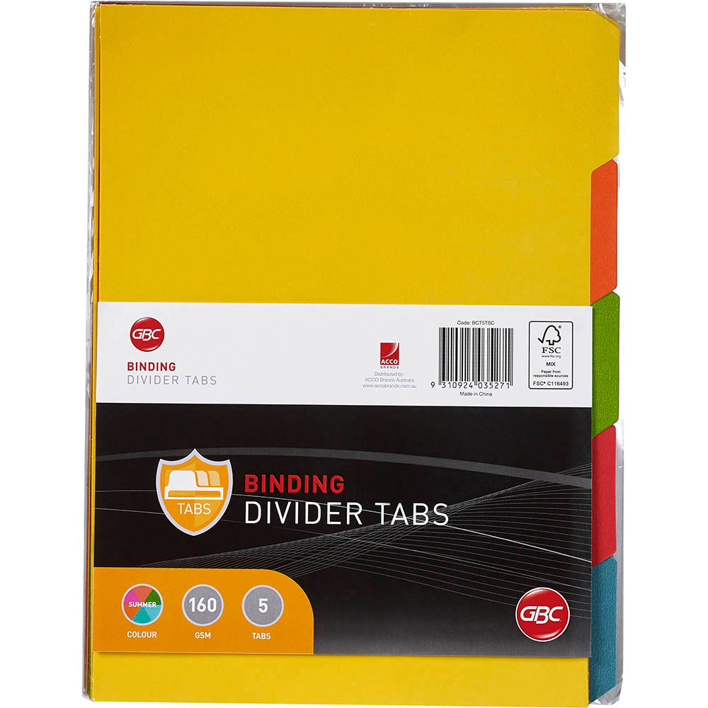 Image for GBC TAB UNPUNCHED DIVIDERS 5-TAB A4 COLOUR from Office Heaven