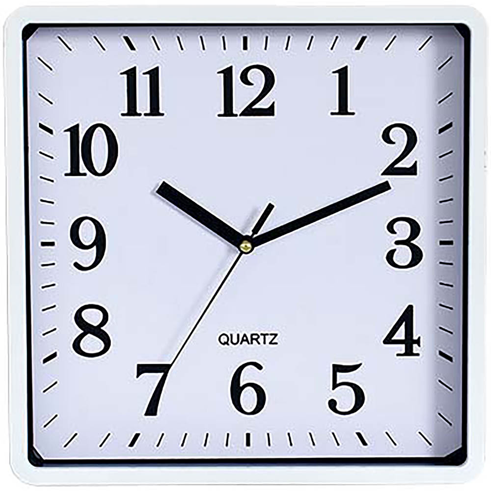 Image for CARVEN WALL CLOCK SQUARE 250MM WHITE FRAME from BusinessWorld Computer & Stationery Warehouse