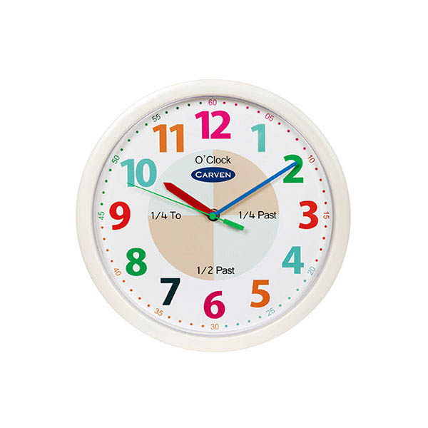Image for CARVEN WALL CLOCK EDUCATIONAL 300MM 12 HOUR from Australian Stationery Supplies
