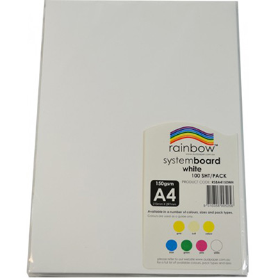 Image for RAINBOW SYSTEM BOARD 150GSM A4 WHITE PACK 100 from Positive Stationery