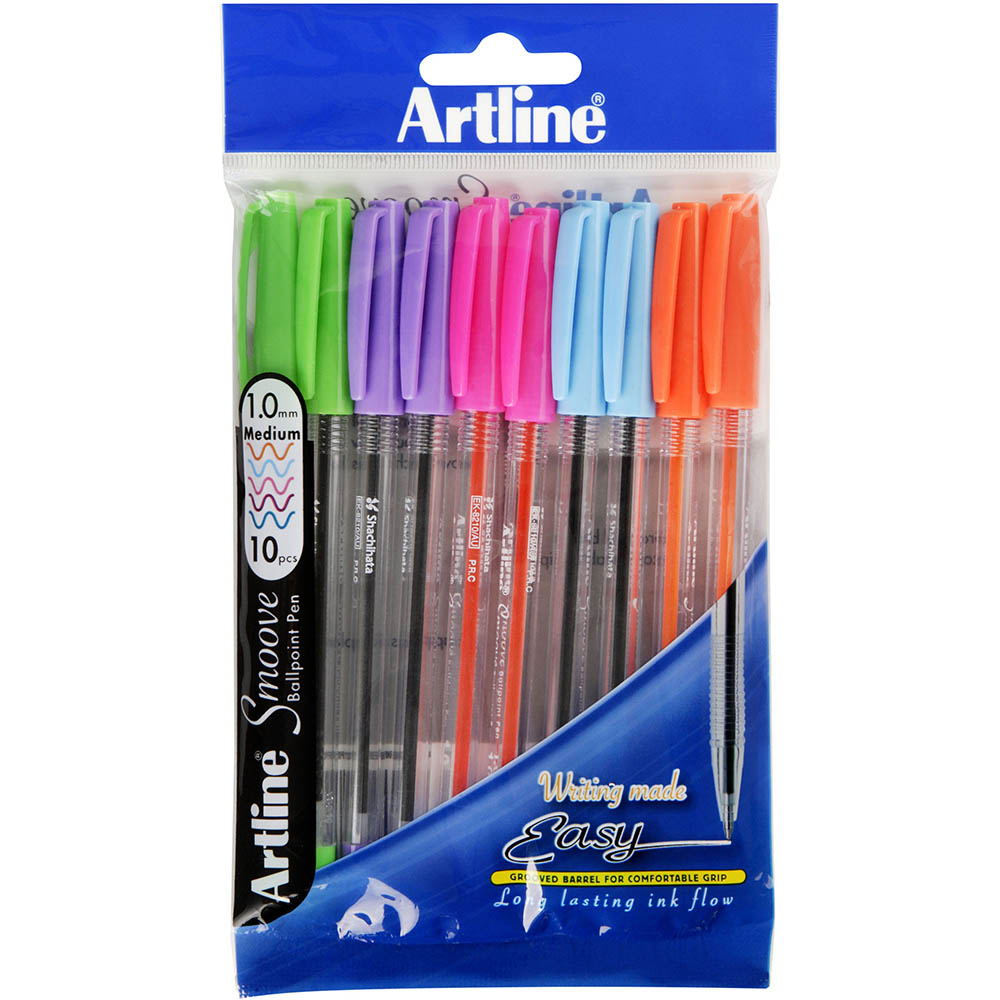 Image for ARTLINE SMOOVE BALLPOINT PEN MEDIUM 1.0MM BRIGHT ASSORTED PACK 10 from Second Office