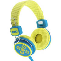 moki kid safe volume limited headphones yellow/blue