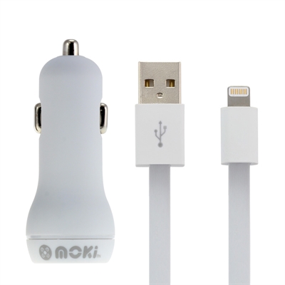 Image for MOKI CAR CHARGER AND SYNCHARGE CABLE USB-A TO LIGHTNING 900MM WHITE from That Office Place PICTON