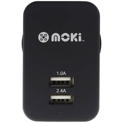 Image for MOKI USB WALL CHARGER DUAL BLACK from Office Fix - WE WILL BEAT ANY ADVERTISED PRICE BY 10%