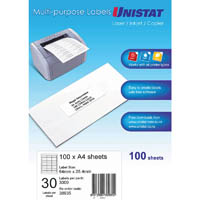 unistat 38935 multi-purpose label 30up 64 x 25.4mm white pack 100