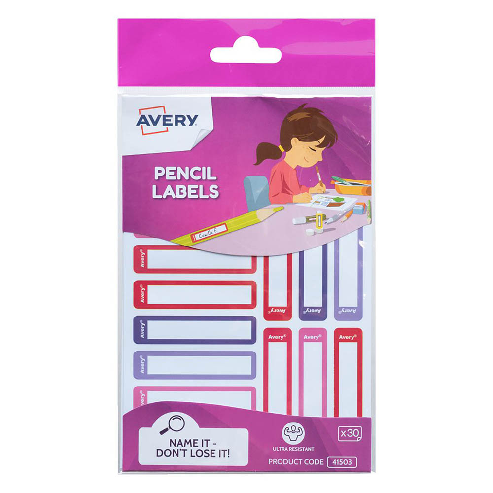Image for AVERY 41503 KIDS PENCIL LABELS PINK AND PURPLE PACK 30 from Australian Stationery Supplies