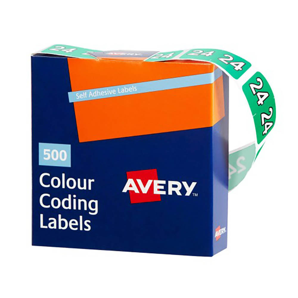 Image for AVERY 43274 LATERAL FILE LABEL SIDE TAB YEAR CODE 24 25 X 38MM GREEN BOX 500 from Mercury Business Supplies