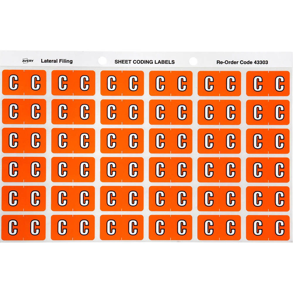 Image for AVERY 43303 LATERAL FILE LABEL SIDE TAB COLOUR CODE C 25 X 38MM ORANGE PACK 180 from Eastland Office Supplies