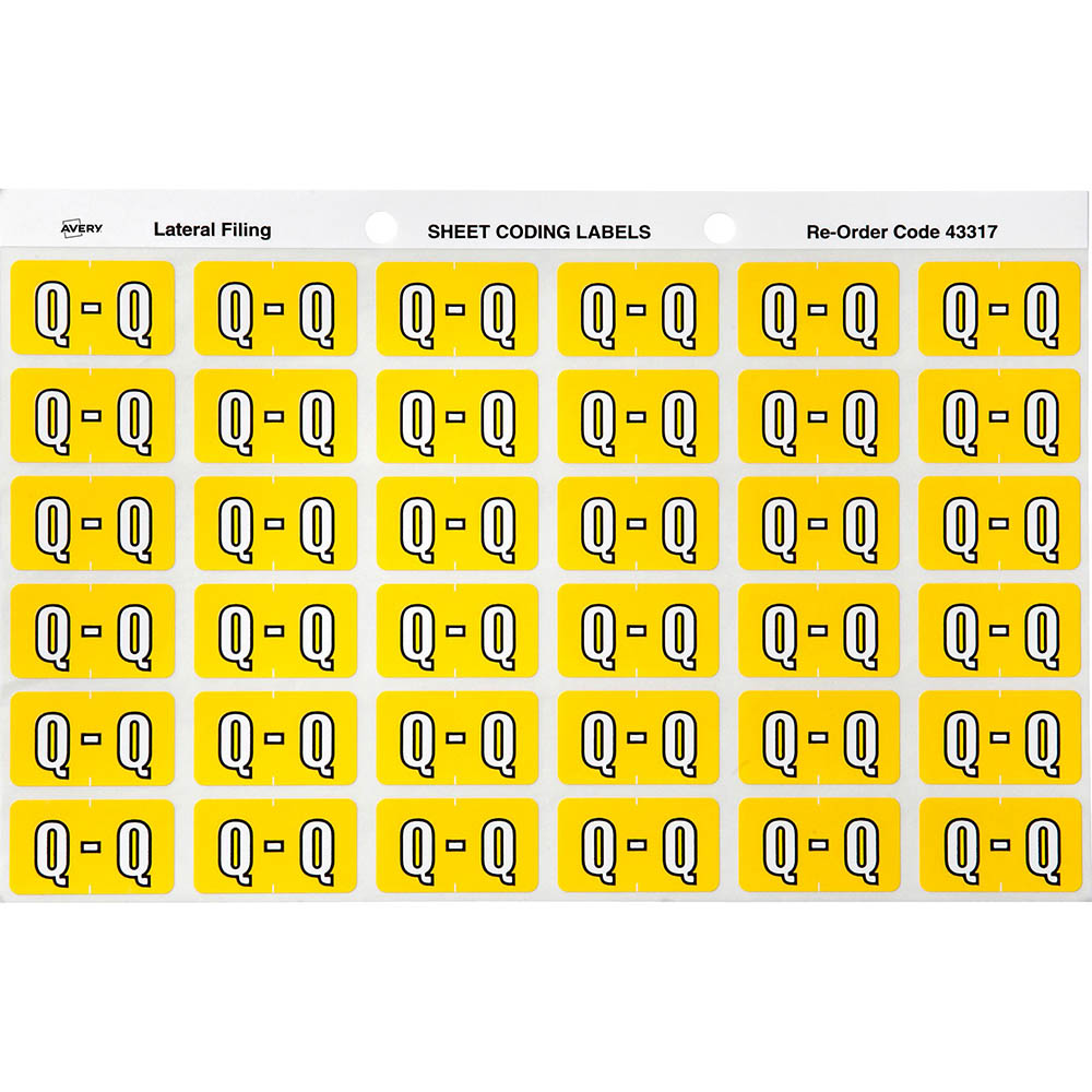 AVERY 43317 LATERAL FILE LABEL SIDE TAB COLOUR CODE Q 25 X 38MM YELLOW PACK 180 |  | 7000317i
