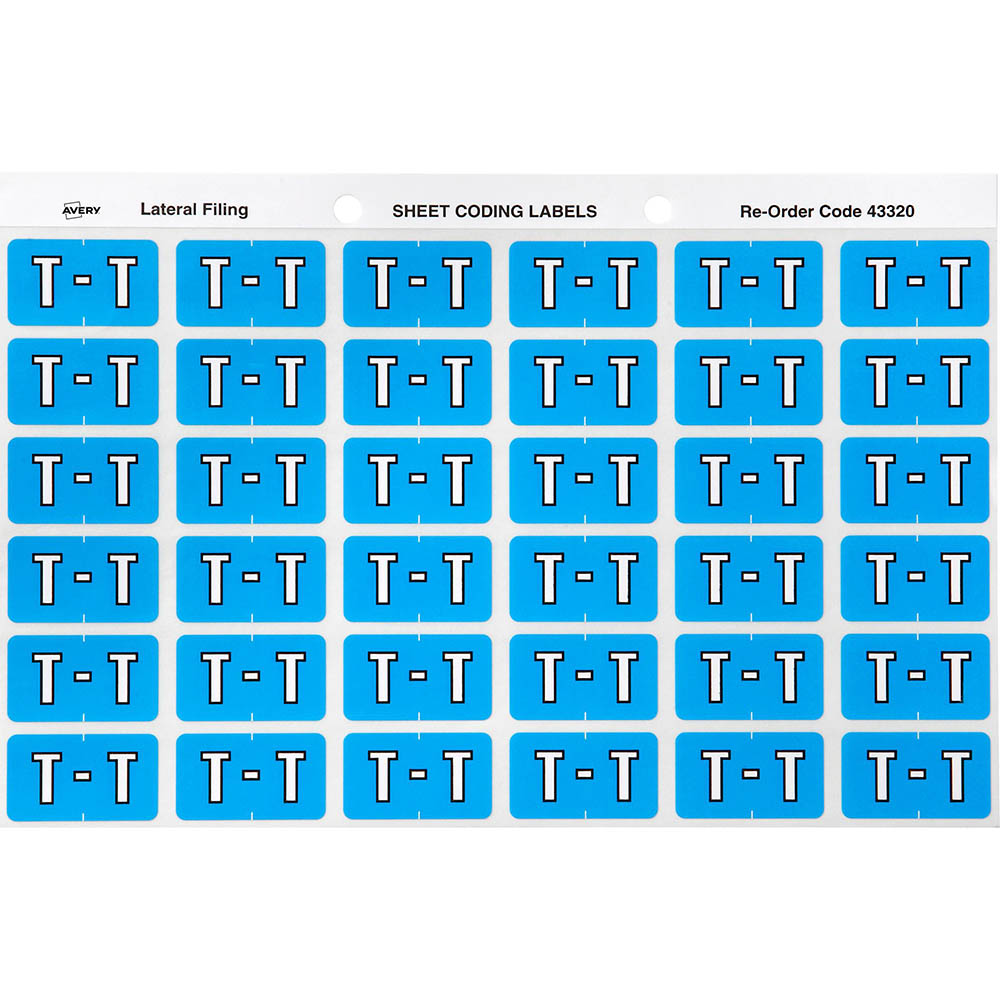 Image for AVERY 43320 LATERAL FILE LABEL SIDE TAB COLOUR CODE T 25 X 38MM BLUE PACK 180 from Peninsula Office Supplies