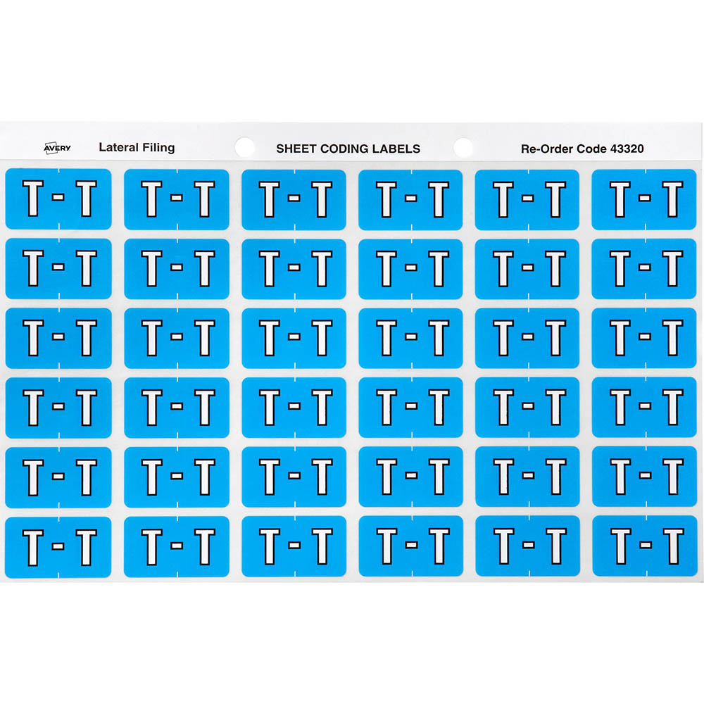 Image for AVERY 43320 LATERAL FILE LABEL SIDE TAB COLOUR CODE T 25 X 38MM BLUE PACK 180 from Office Fix - WE WILL BEAT ANY ADVERTISED PRICE BY 10%