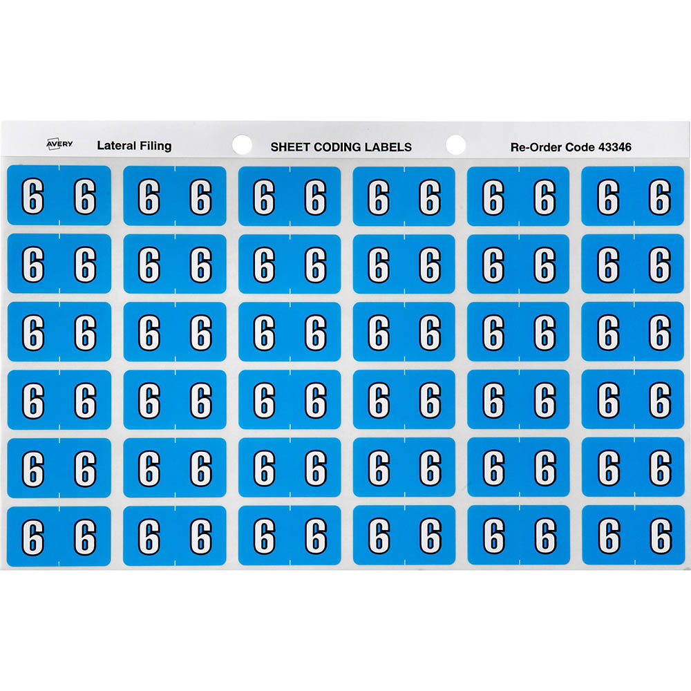 Image for AVERY 43346 LATERAL FILE LABEL SIDE TAB YEAR CODE 6 25 X 38MM BLUE PACK 180 from Eastland Office Supplies