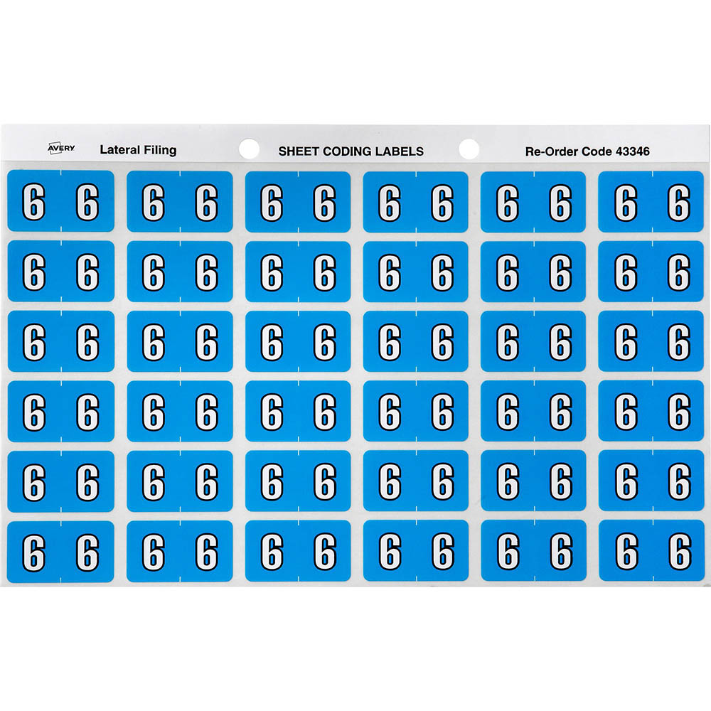 Image for AVERY 43346 LATERAL FILE LABEL SIDE TAB YEAR CODE 6 25 X 38MM BLUE PACK 180 from York Stationers
