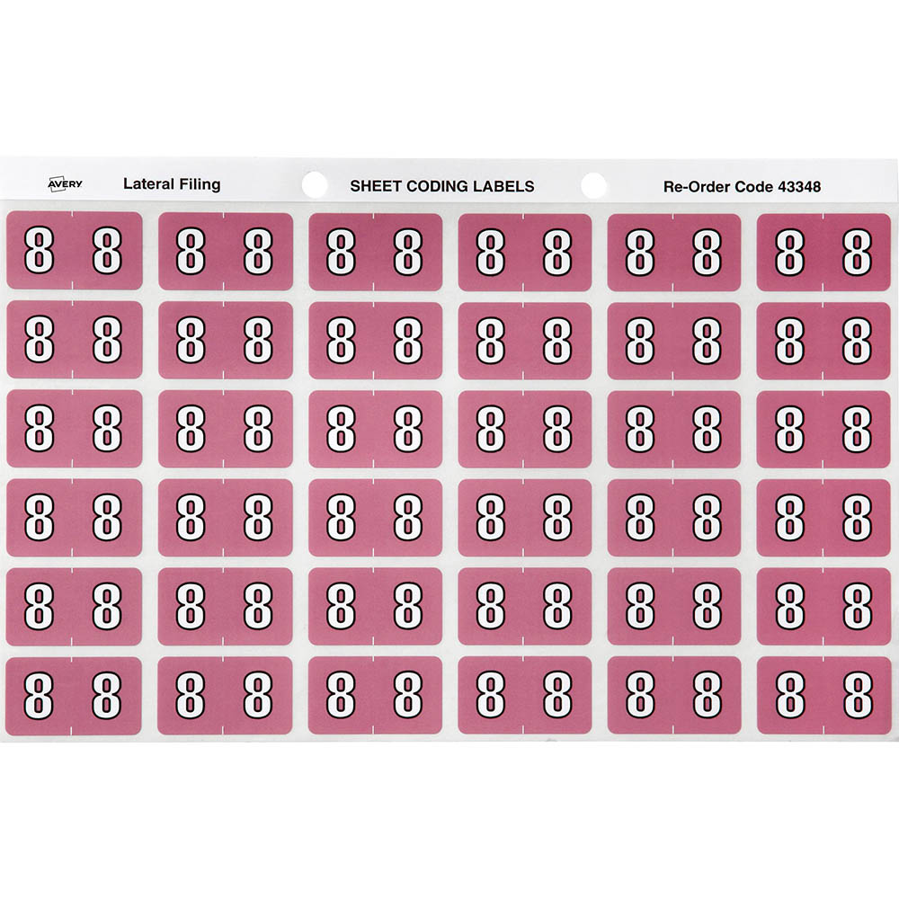 Image for AVERY 43348 LATERAL FILE LABEL SIDE TAB YEAR CODE 8 25 X 38MM MAUVE PACK 180 from Office Fix - WE WILL BEAT ANY ADVERTISED PRICE BY 10%