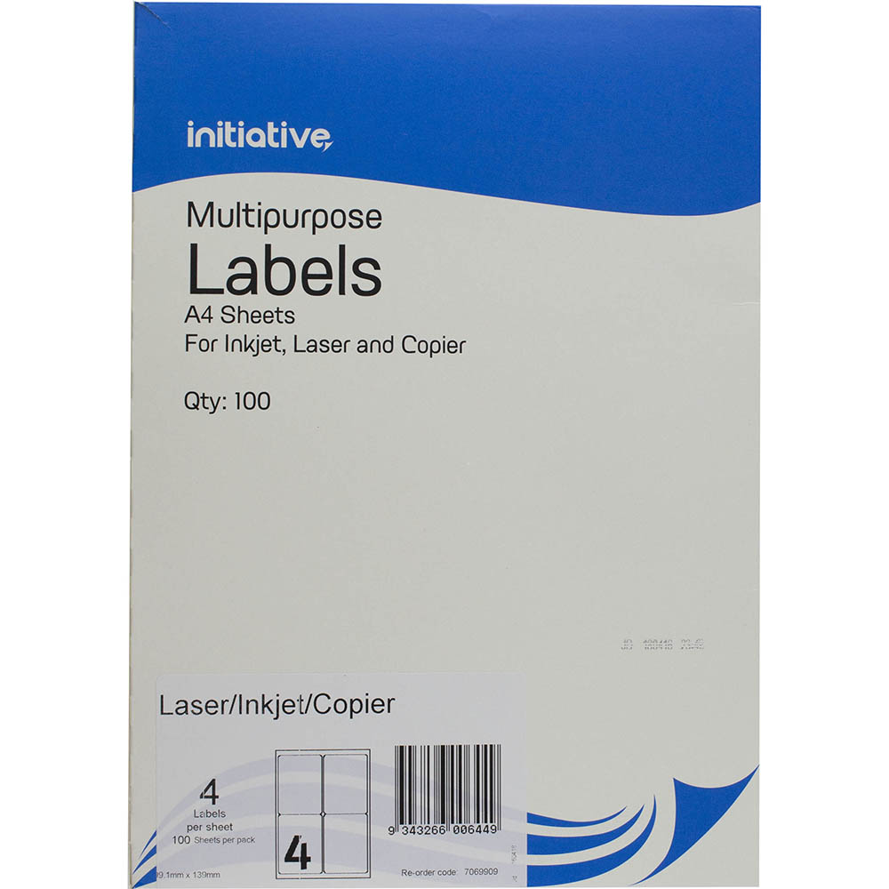 Image for INITIATIVE MULTI-PURPOSE LABELS 4UP 99.1 X 139MM PACK 100 from BusinessWorld Computer & Stationery Warehouse