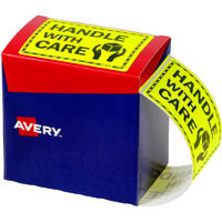 avery 932615 message label handle with care 75 x 99.6mm fluoro yellow pack 750