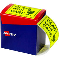 avery 932618 message label glass with care 75 x 99.6mm fluoro yellow pack 750