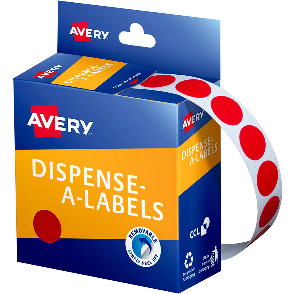 Image for AVERY 937235 ROUND LABEL DISPENSER 14MM RED BOX 1050 from Olympia Office Products