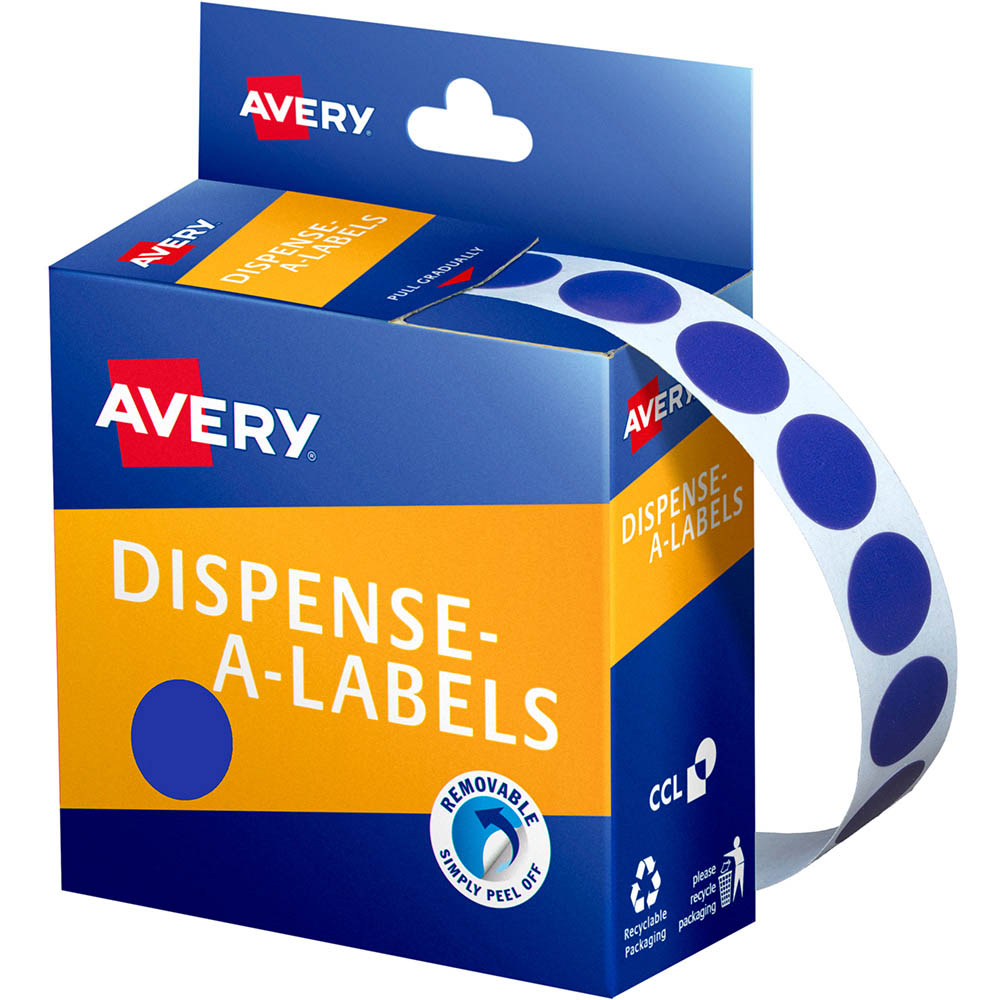 Image for AVERY 937236 ROUND LABEL DISPENSER 14MM BLUE BOX 1050 from Clipboard Stationers & Art Supplies