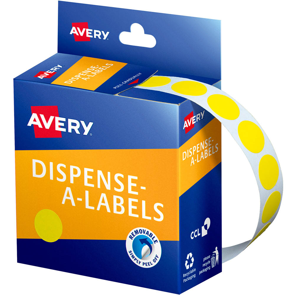 Image for AVERY 937239 ROUND LABEL DISPENSER 14MM YELLOW BOX 1050 from Challenge Office Supplies