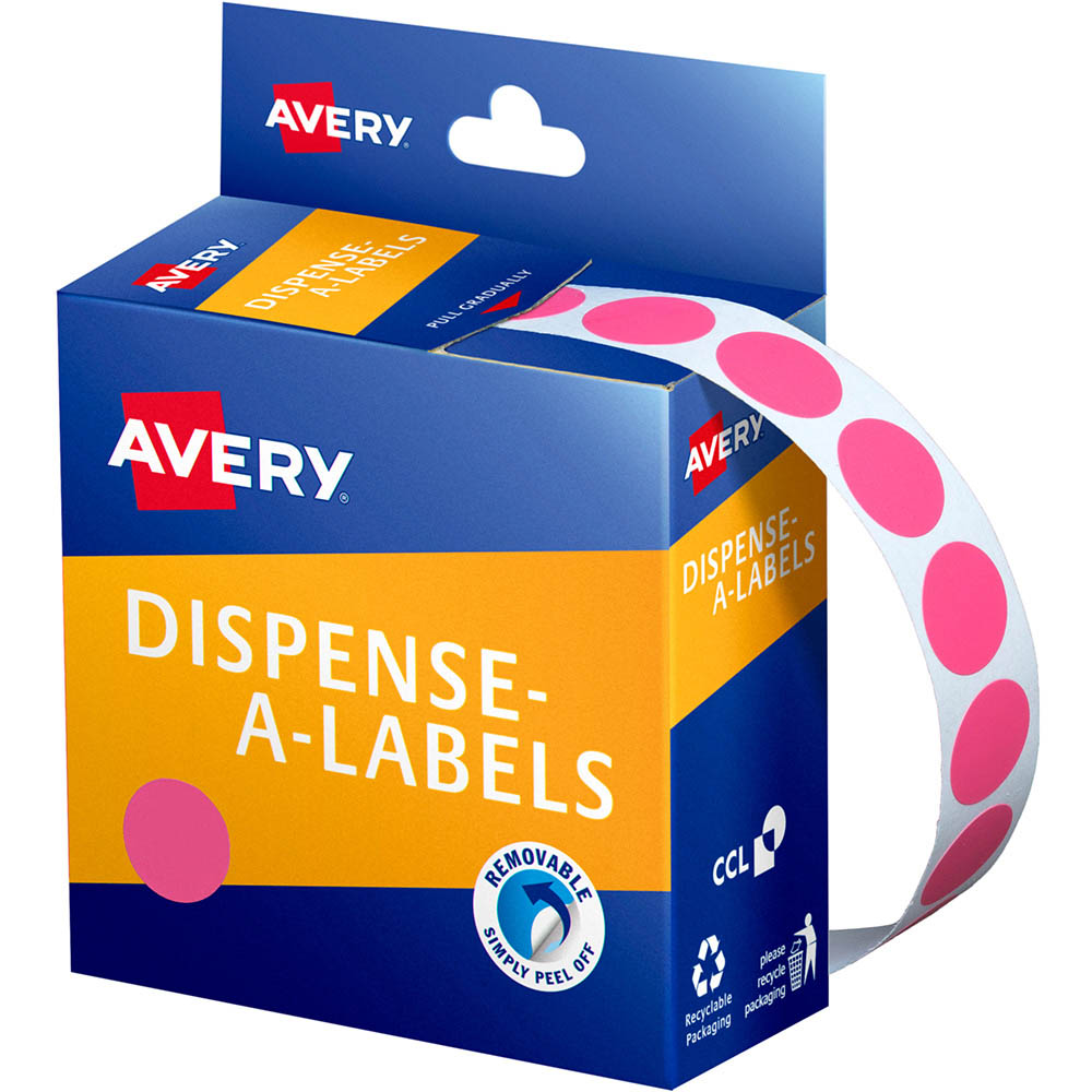 Image for AVERY 937241 ROUND LABEL DISPENSER 14MM PINK BOX 1050 from BusinessWorld Computer & Stationery Warehouse