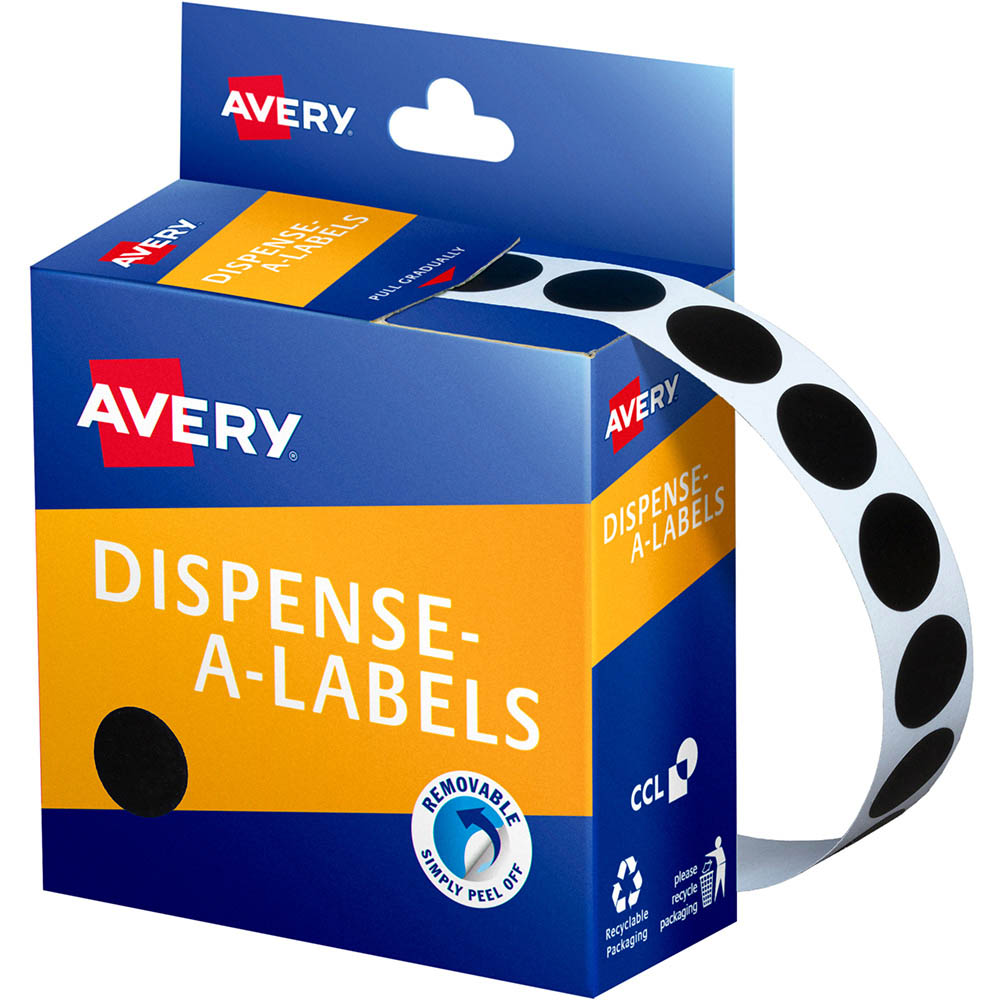 Image for AVERY 937242 ROUND LABEL DISPENSER 14MM BLACK BOX 1050 from BusinessWorld Computer & Stationery Warehouse