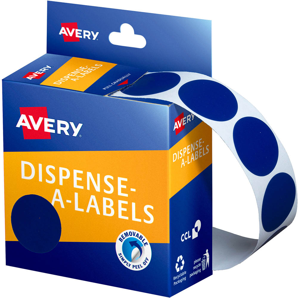 Image for AVERY 937244 ROUND LABEL DISPENSER 24MM BLUE BOX 500 from Challenge Office Supplies