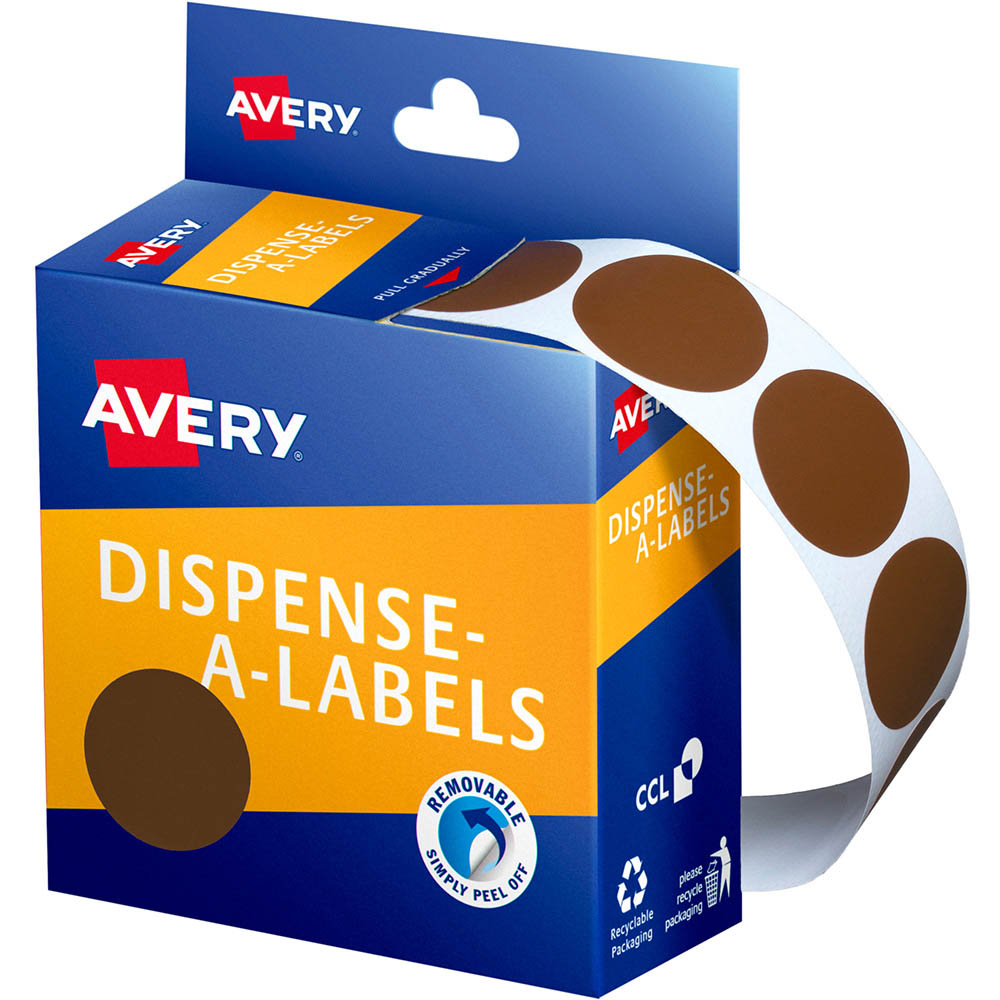 Image for AVERY 937245 ROUND LABEL DISPENSER 24MM BROWN BOX 500 from BusinessWorld Computer & Stationery Warehouse