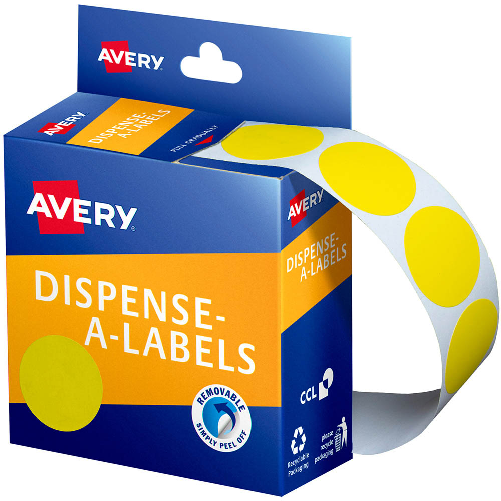 Image for AVERY 937247 ROUND LABEL DISPENSER 24MM YELLOW BOX 500 from BusinessWorld Computer & Stationery Warehouse