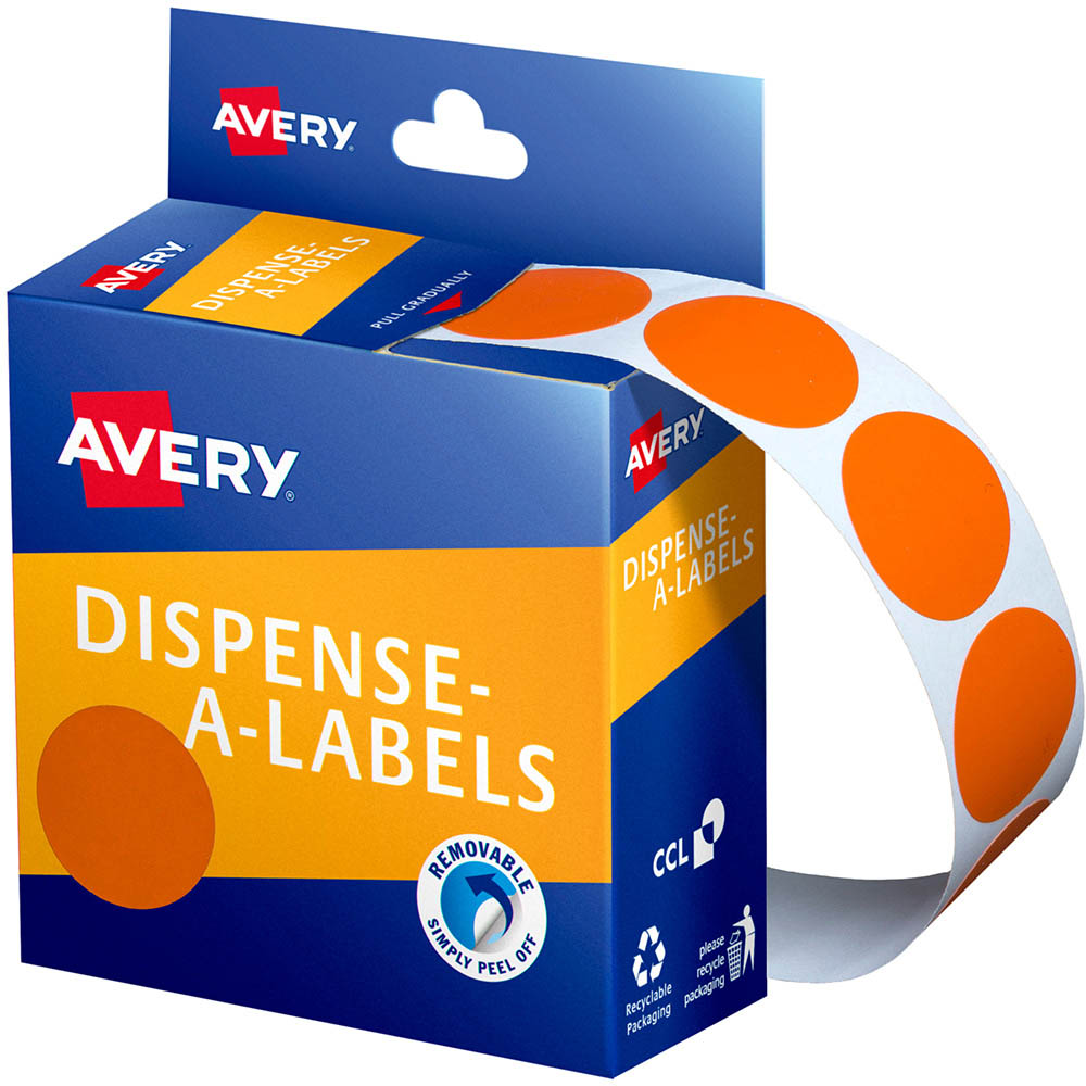 Image for AVERY 937248 ROUND LABEL DISPENSER 24MM ORANGE BOX 500 from Australian Stationery Supplies