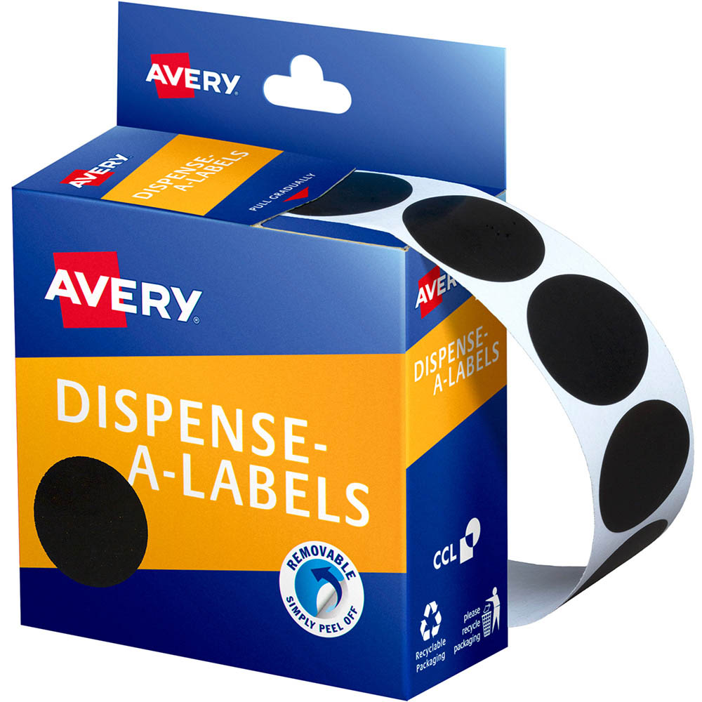 Image for AVERY 937250 ROUND LABEL DISPENSER 24MM BLACK BOX 500 from Australian Stationery Supplies