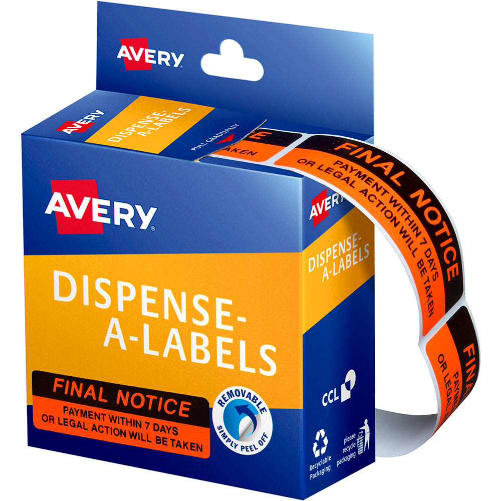 Image for AVERY 937260 MESSAGE LABELS FINAL NOTICE 19 X 64MM BOX 125 from Mercury Business Supplies