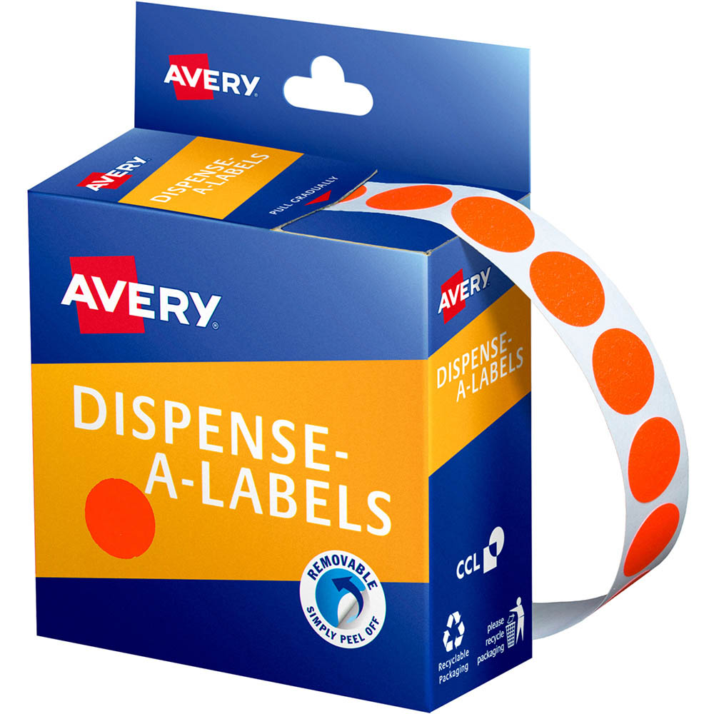 Image for AVERY 937298 ROUND LABEL DISPENSER 14MM FLUORO RED BOX 700 from Mercury Business Supplies