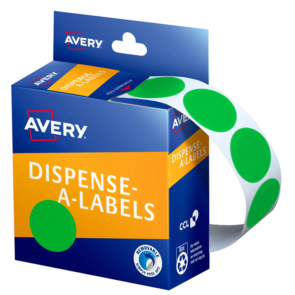 AVERY 937376 ROUND LABEL DISPENSER 24MM GREEN BOX 500 |  | 7009648i