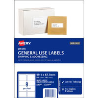 avery 938207 l7165 general use label laser/inkjet 8up white pack 100