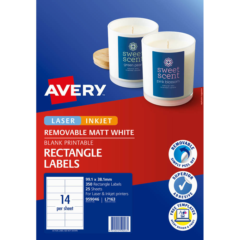 AVERY 959046 L7163REV REMOVABLE MULTI-PUROSE LABEL LASER/INKJET 14UP MATT WHITE PACK 25 |  | 7001765i