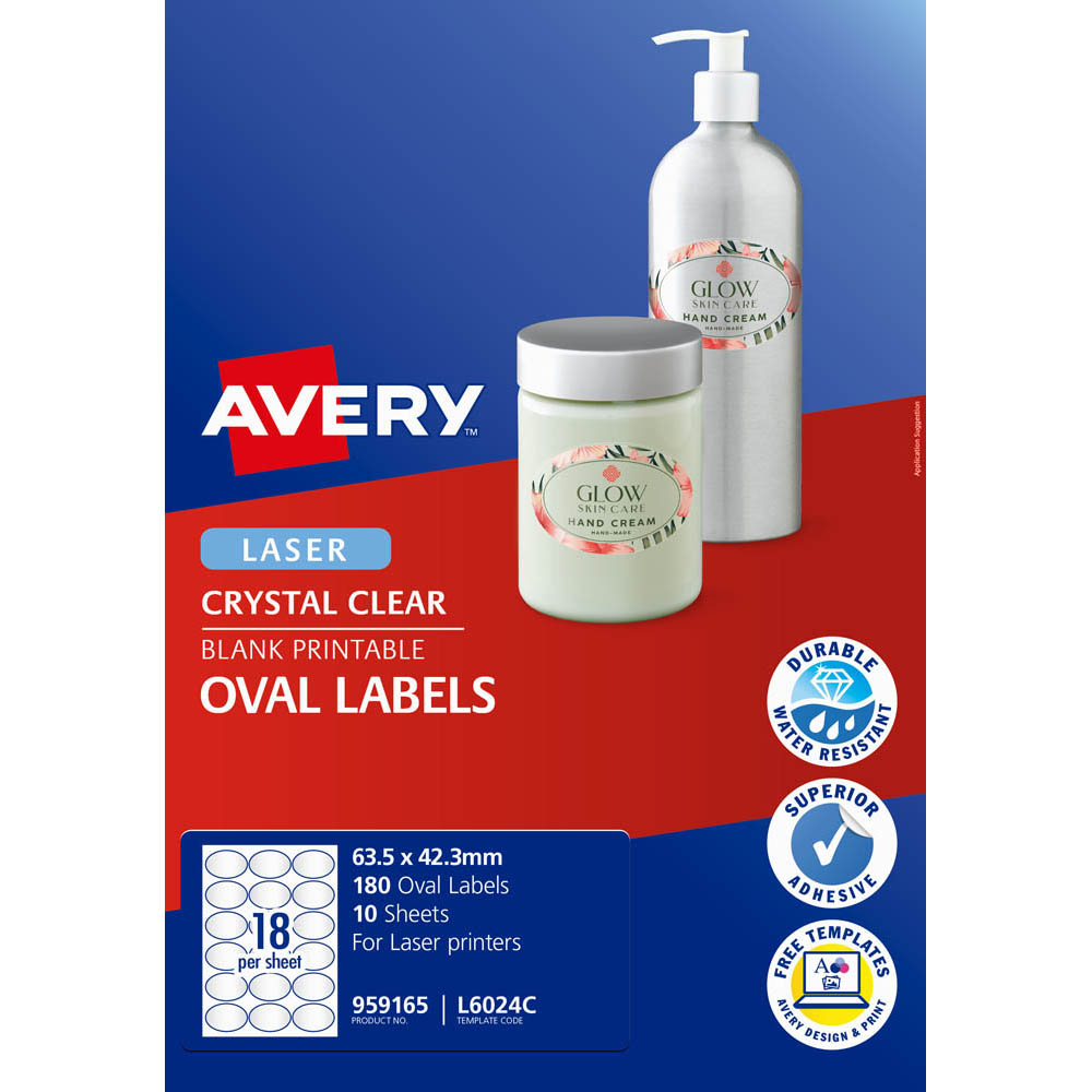 AVERY 959165 L6024C MULTI-PURPOSE LABELS OVAL CLEAR PACK 18 |  | 7022030i