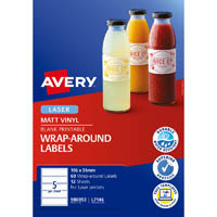 avery 980053 l7146 durable wrap-around labels laser 5up matt vinyl pack 60