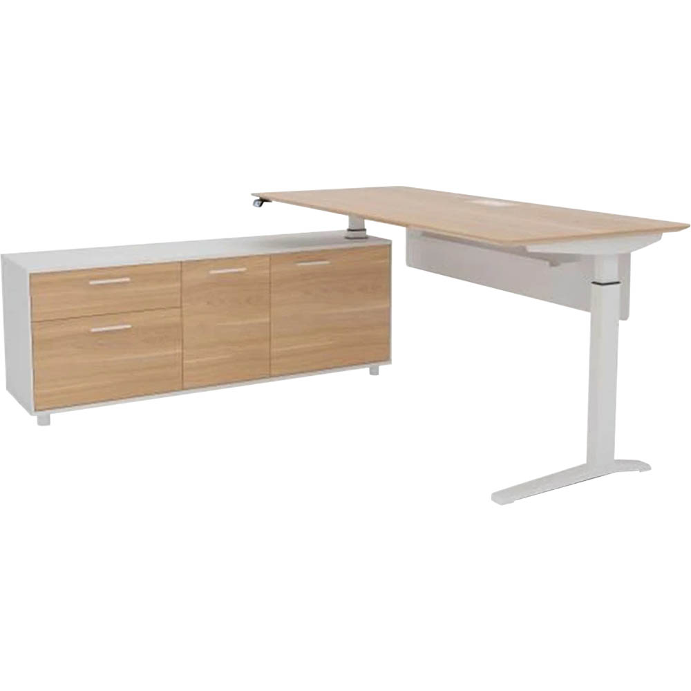 Image for POTENZA EXECUTIVE ELECTRIC HEIGHT ADJUSTABLE DESK LHS BUFFET 2000 X 1820MM VIRGINIA WALNUT/WHITE from Office Express