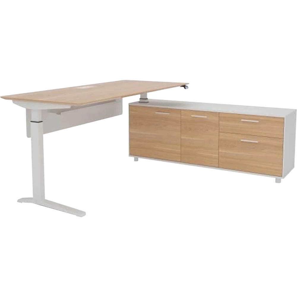 Image for POTENZA EXECUTIVE ELECTRIC HEIGHT ADJUSTABLE DESK RHS BUFFET 2000 X 1820MM VIRGINIA WALNUT/WHITE from ONET B2C Store